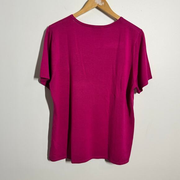 Quacker Factory Top Women Pink Diamond Bling Sparkle Holiday Square Neck Tshirt - Picture 2 of 6